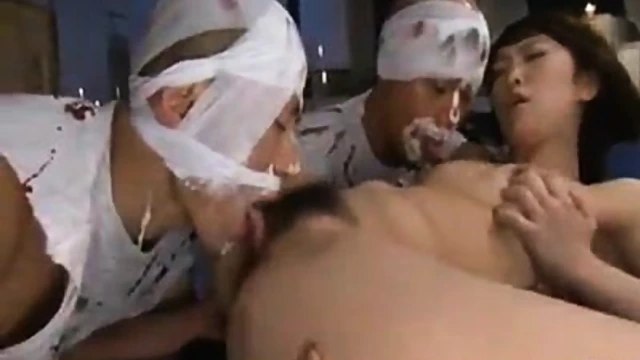 Passionate Japanese Babe Gets Her Hairy Pussy Fingered & Fucked By Two Guys