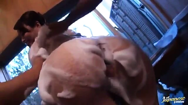 Akari Hoshino Gets Her Tits & Butt Soaped By Two Men