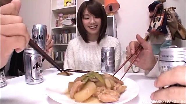 Excited Japanese Slut Dons Sweater & Costume For Steamy Pleasure Showdown