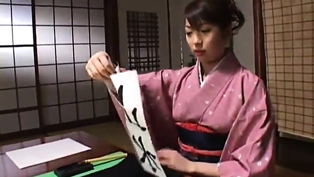 Sensual Asian Girl Practices Calligraphy With Erotic Desire Building Up