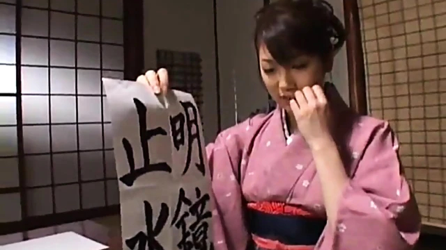 Sensual Asian Girl Practices Calligraphy With Erotic Desire Building Up