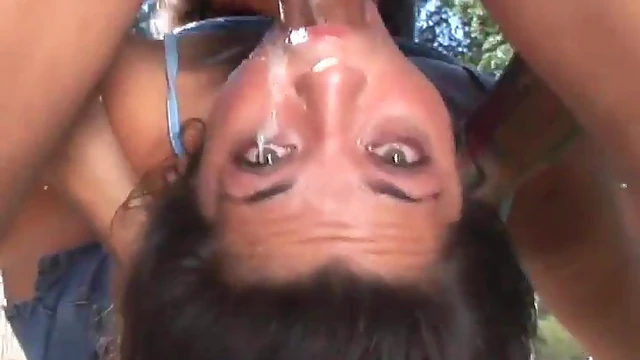 Crazy Chick Gags on Hard Cock Amidst Park Bridge Passion