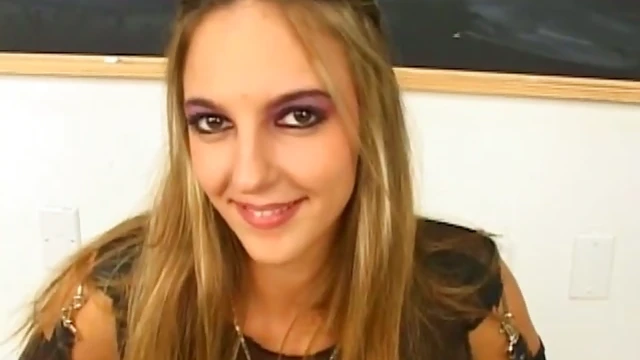 Schoolgirl Takes Hard Facial Cumshots from Two Studs Simultaneously