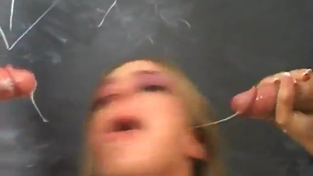 Schoolgirl Takes Hard Facial Cumshots from Two Studs Simultaneously