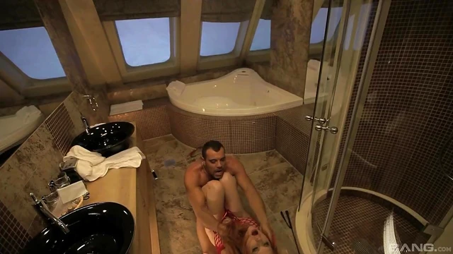 Passionate Euro Redhead Gets Anal Pounded on Bathroom Floor Tiles