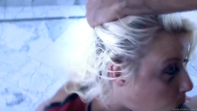 Sizzling Blonde in Leather Top Enjoys Rough Oral Delight Before Riding Cock Hard