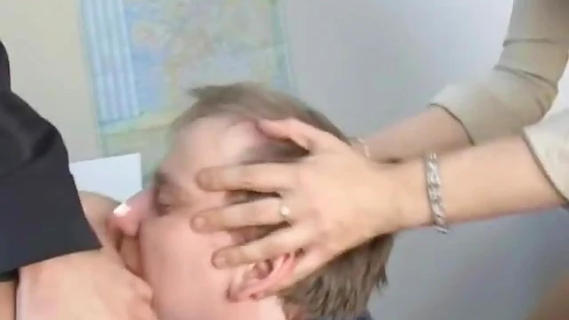 Two Seductive Mistresses Force Their Servant's Tongue into Juicy Pussies