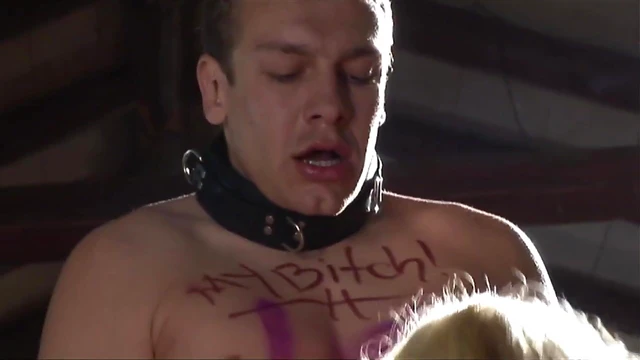 Dominant Chick in Leather Aggressively Rides Her Slave's Cock Hard