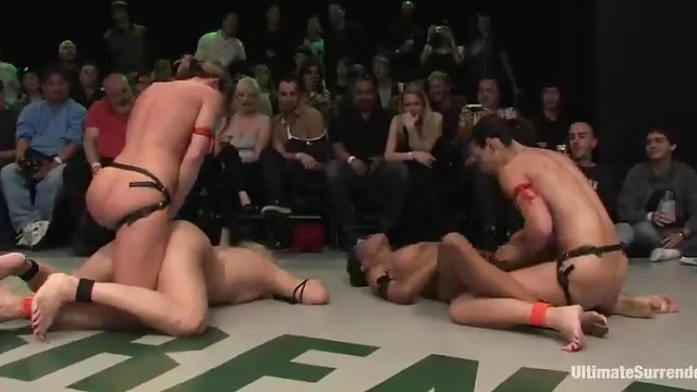 Four Hot Chicks Get Wild On The Pitch For A Steamy Group Fight Scene