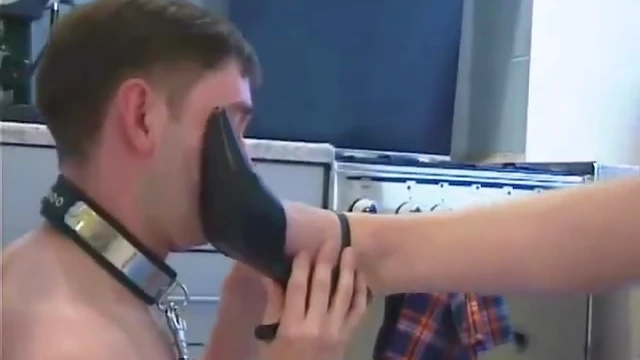 Loyal Collared Guy Pleasingly Licks His Mistress's Sexy Toes