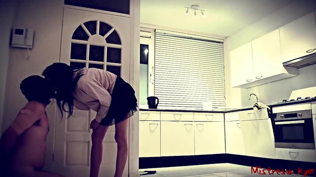 Femdom Wife Returns Home Demanding Cuckold Cleanup After Playtime