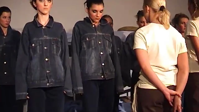 Firm-Bottomed Brunette Takes Stern Punishment With Long Stick