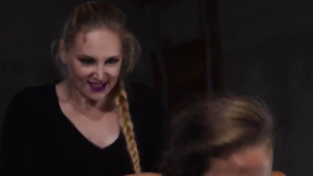 Blonde With Tiny Tits Tied Up And Fucked Hard From Behind By Strap-On Lover