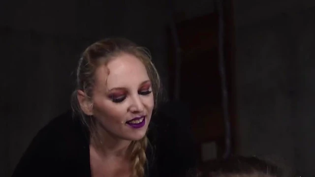 Blonde With Tiny Tits Tied Up And Fucked Hard From Behind By Strap-On Lover