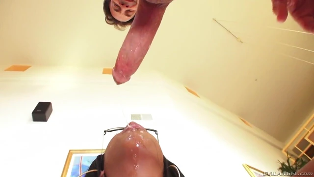 Seductive Glasses-Wearing Black Girl With Big Tits Sucking White Cock