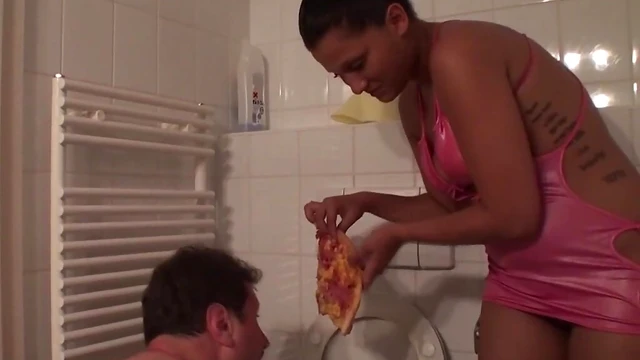 Naughty Fetish Play: Eating Pizza Freshly Retrieved From Toilet Bowl