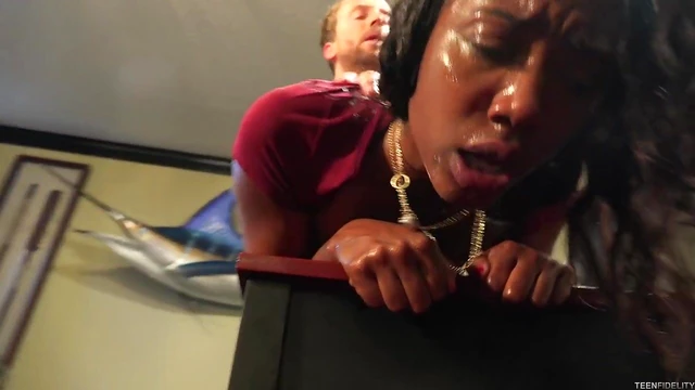 Hungry Ebony Beauty Rides Rock-Hard White Cock for Hours