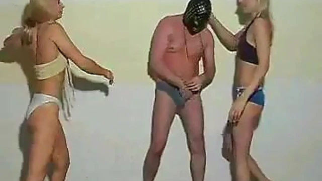 Blonde in Shorts With Perfect Body Wrestles Guy Sensually