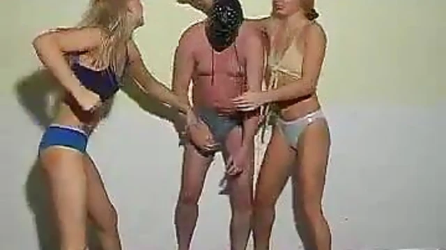 Blonde in Shorts With Perfect Body Wrestles Guy Sensually