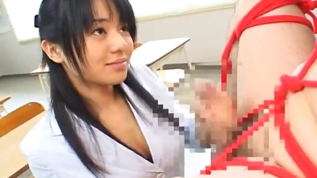 Submissive Man Tied Up by Dominant Japanese Mistress Jerking Him Off Hard