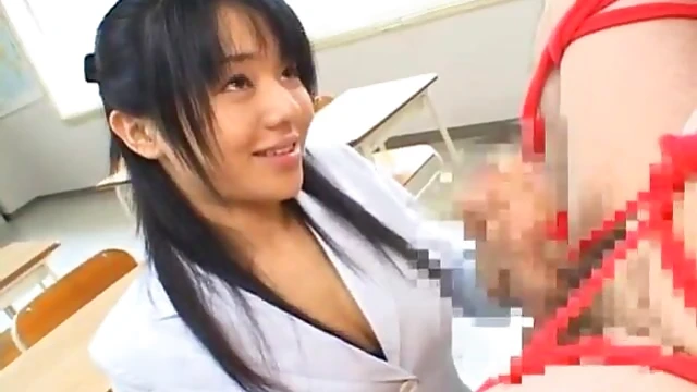 Submissive Man Tied Up by Dominant Japanese Mistress Jerking Him Off Hard