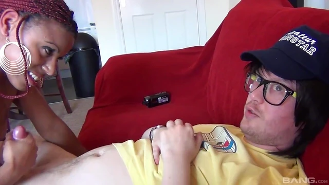 Ebony Cutie Gives Mouth Job POV, Cumming Over Her Perfect Tits & Face