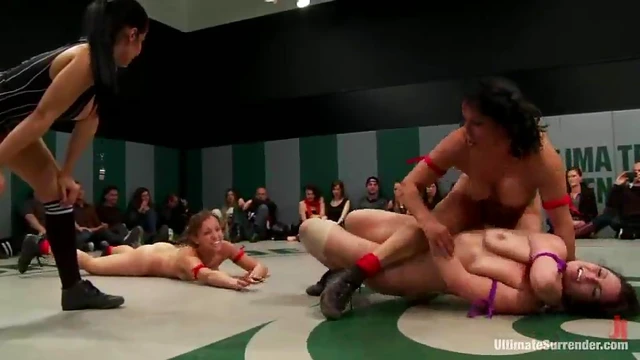 Horny Girls Wrestle on Mat Before Steamy Lesbian Sex Encounter