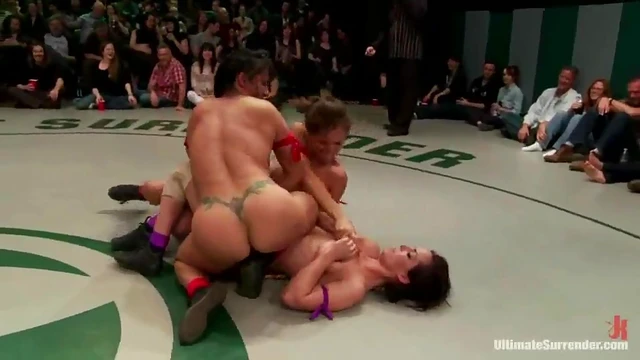 Horny Girls Wrestle on Mat Before Steamy Lesbian Sex Encounter