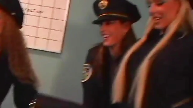 Hot Lady Cops Push Baton Deep into Submissive Guy's Asshole