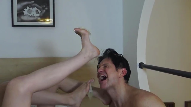 Blonde Domme Gives Reverse Foot Worship For Submissive Stud