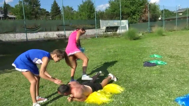 Cheerleader's Secret Trick: Kicking Off Her Uniform for Hot Action Fun