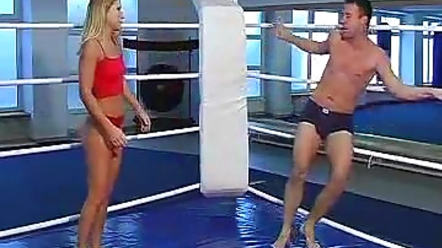 Blonde Beauty Wrestles Hot Dude Before Ring Sex Showdown