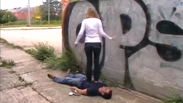 Stockinged Ladies Smother Submissive Slaves Under Their Seductive Feet