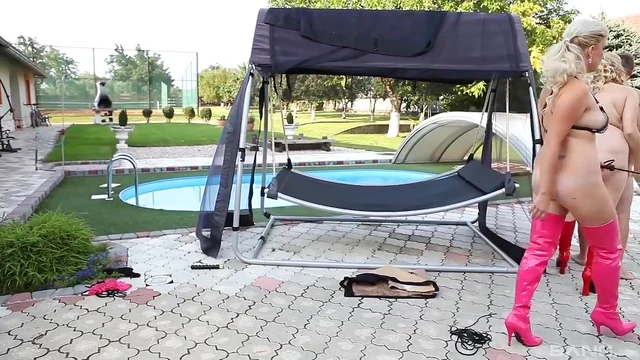 Two Curvy MILF Lovers Enjoy Outdoors Kinky Threesome with Submissive Man