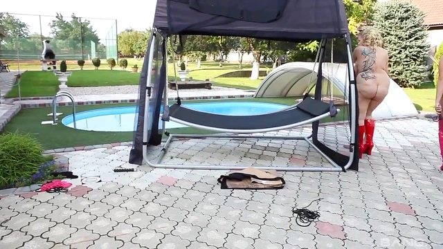 Two Curvy MILF Lovers Enjoy Outdoors Kinky Threesome with Submissive Man