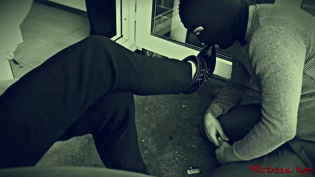 Submissive Shoe Worshipper Licks Mistress's High Heels Passionately