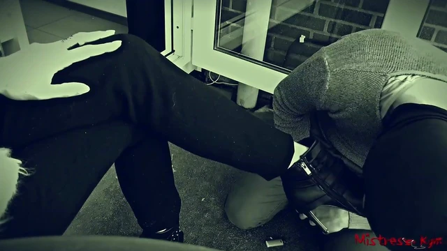 Submissive Shoe Worshipper Licks Mistress's High Heels Passionately