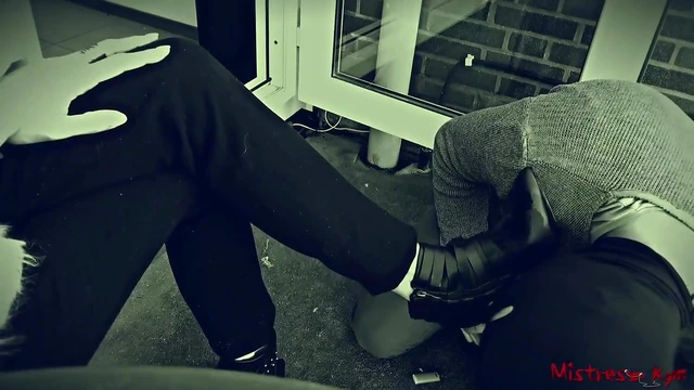 Submissive Shoe Worshipper Licks Mistress's High Heels Passionately