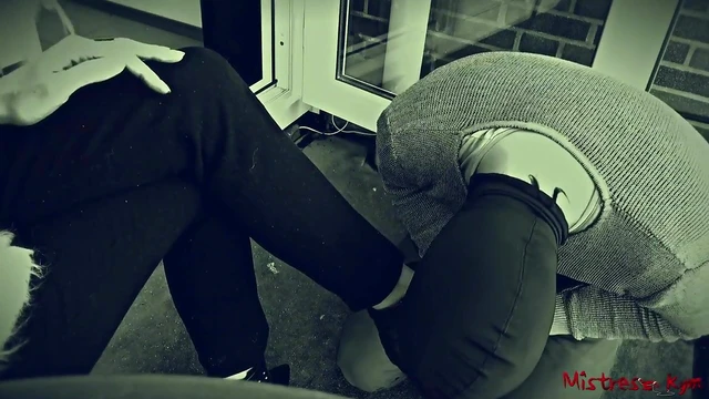 Submissive Shoe Worshipper Licks Mistress's High Heels Passionately