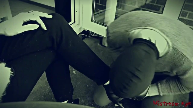 Submissive Shoe Worshipper Licks Mistress's High Heels Passionately