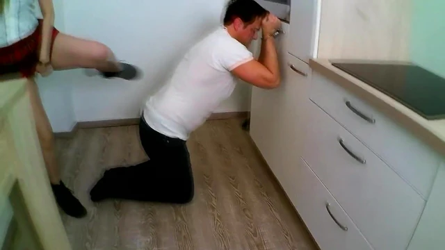 Sexy Girl Wears Martens Boots Kicking Her Lover's Crotch Hard