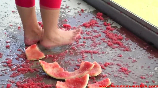 Feeding Her Sweetly With Watermelons From His Feet Playfully