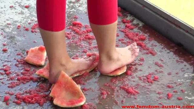 Feeding Her Sweetly With Watermelons From His Feet Playfully