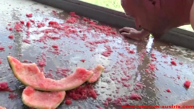 Feeding Her Sweetly With Watermelons From His Feet Playfully