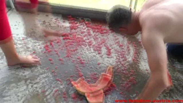 Feeding Her Sweetly With Watermelons From His Feet Playfully