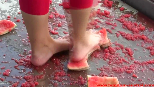 Feeding Her Sweetly With Watermelons From His Feet Playfully