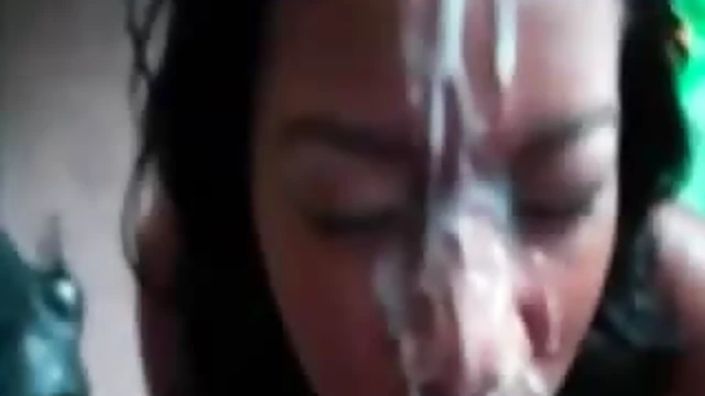 Hot Black Babe Receives Facial Cumming in Homemade Video Close-Up