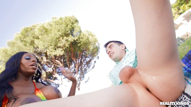 Ebony Beauty Mystique's Outdoor Interracial Threesome Adventure