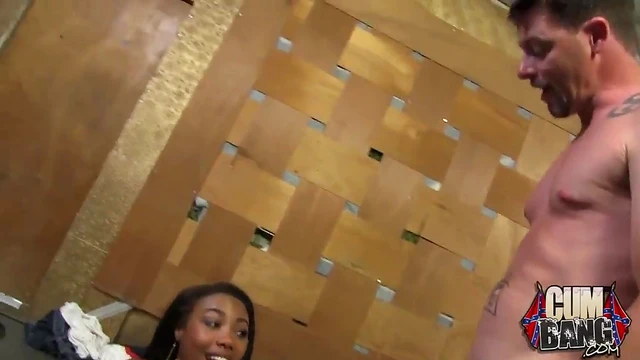 Beautiful Ebony Girl Gets Blowbanged Hard by Passionate White Guys