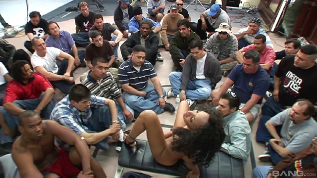 Ebony Cowgirl Gets Her Face Slathered With Cum In Steamy Bukkake Orgy